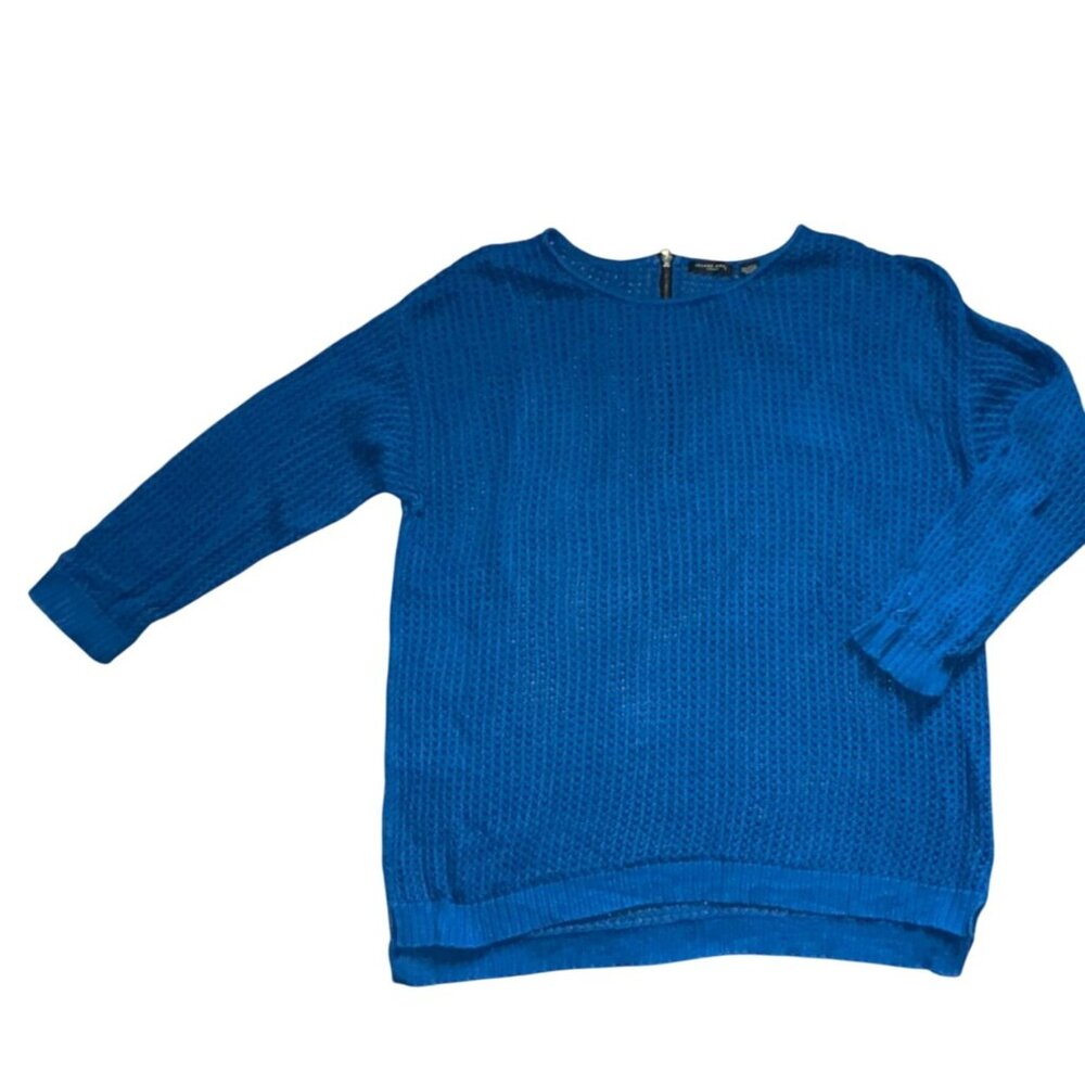 Jeanne Pierre Woman Open Knit 3/4 Length Sleeve Sweater-Blue-XXL-GUC